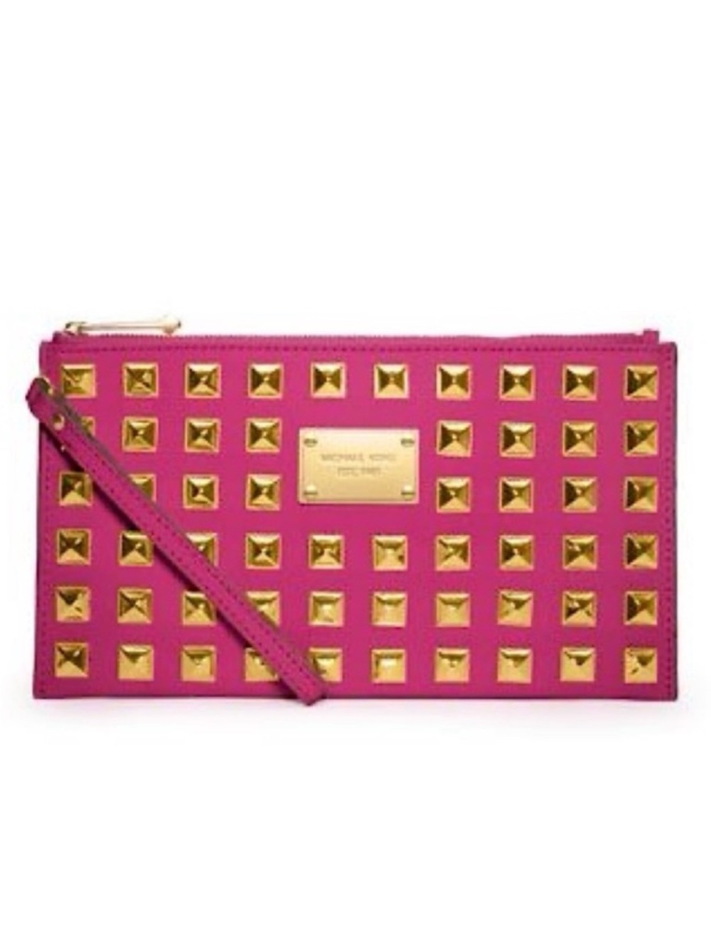 MICHAEL Michael Kors Hot Pink Zinnia Pyramid Studded Large Zip Clutch Wristlet